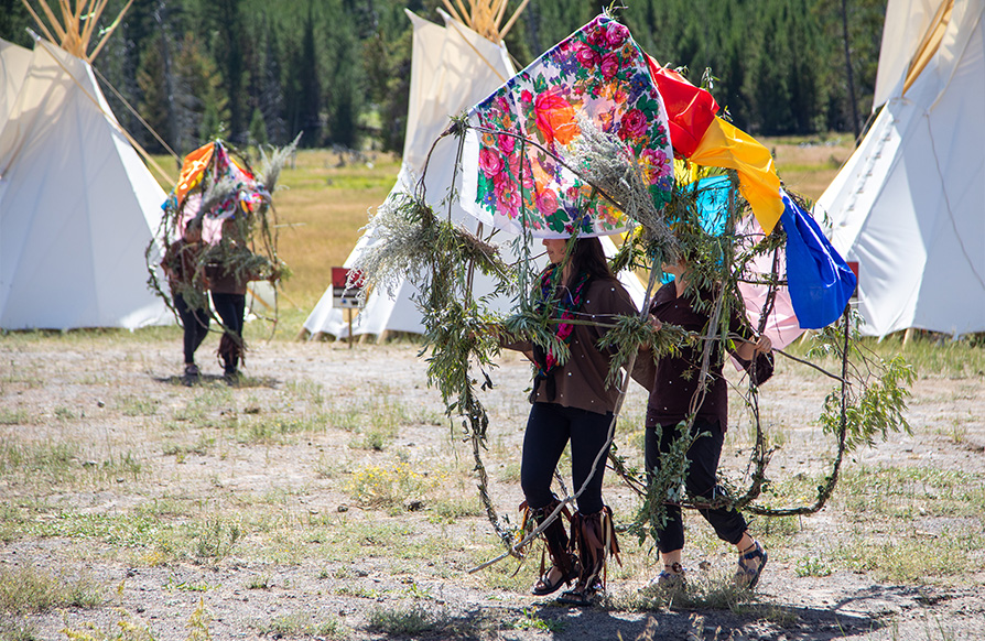 Rematriation ceremony led by Patti Baldes at Teepee Village in Yellowstone National Park